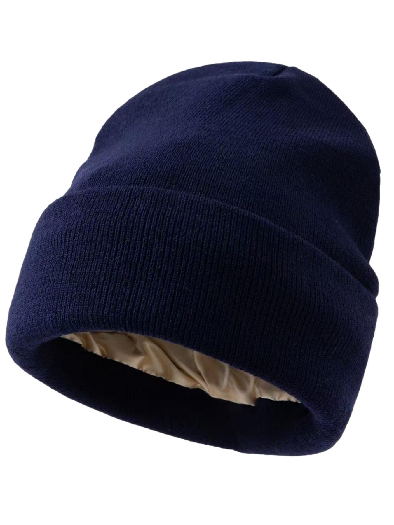 Autumn Winter Satin Knit Hat, Large Head Circumference Warm Beanie, Solid Color Cold Cap, Unisex for Kids over 13 Years, Outdoor Sports, Knitting Beanie