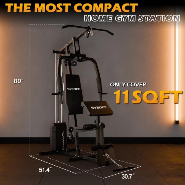Home Gym Station, 150LB Weight Stack Multifunctional Home Gym Equipment for Full Body Strength Training Workout, LAT Pulldown Pulley System, Chest/Leg Exercise and Preacher Curl Fitness Home Gym Station, 150LB Weight Stack Multifunctional Home Gym Equipment for Full Body Strength Training Workout, LAT Pulldown Pulley System, Chest/Leg Exercise and Preacher Curl Fitness