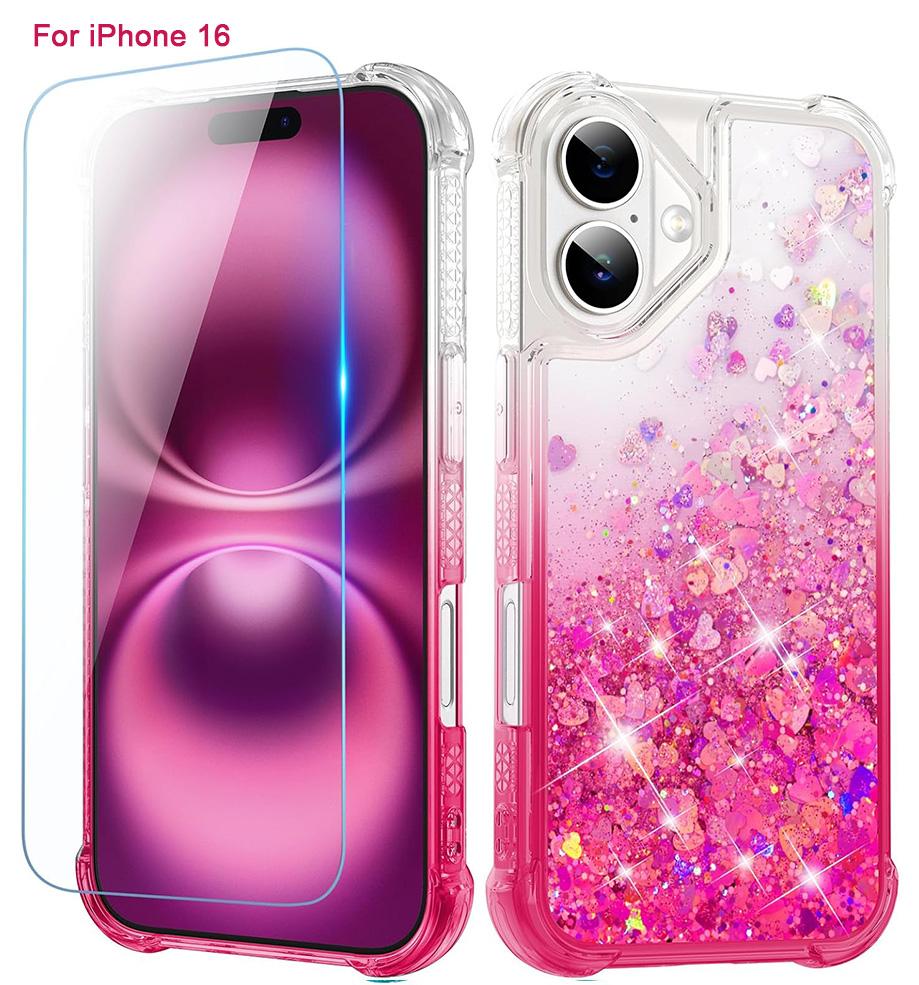 Phone case for iPhone 16 15 14 13 12 12Pro 11Protection Case, iPhone 6/6S/7/8 Case, iPhone SE 2022 Case, Glitter Case with Screen Protector, Full Body Rugged Liquid Shockproof Soft TPU Protective Phone Cover