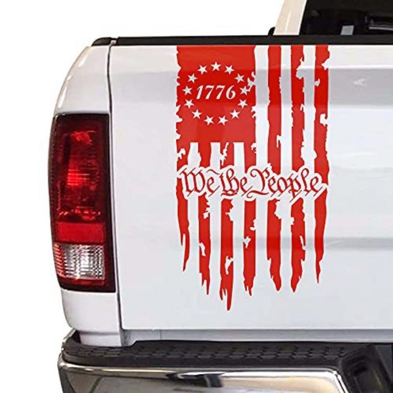 American Flag Pattern Car Sticker, Vintage American Flag Truck Rear Bumper Vinyl Decal, Car Exterior Decoration Accessories for Truck, Van, SUV, Truck Decals