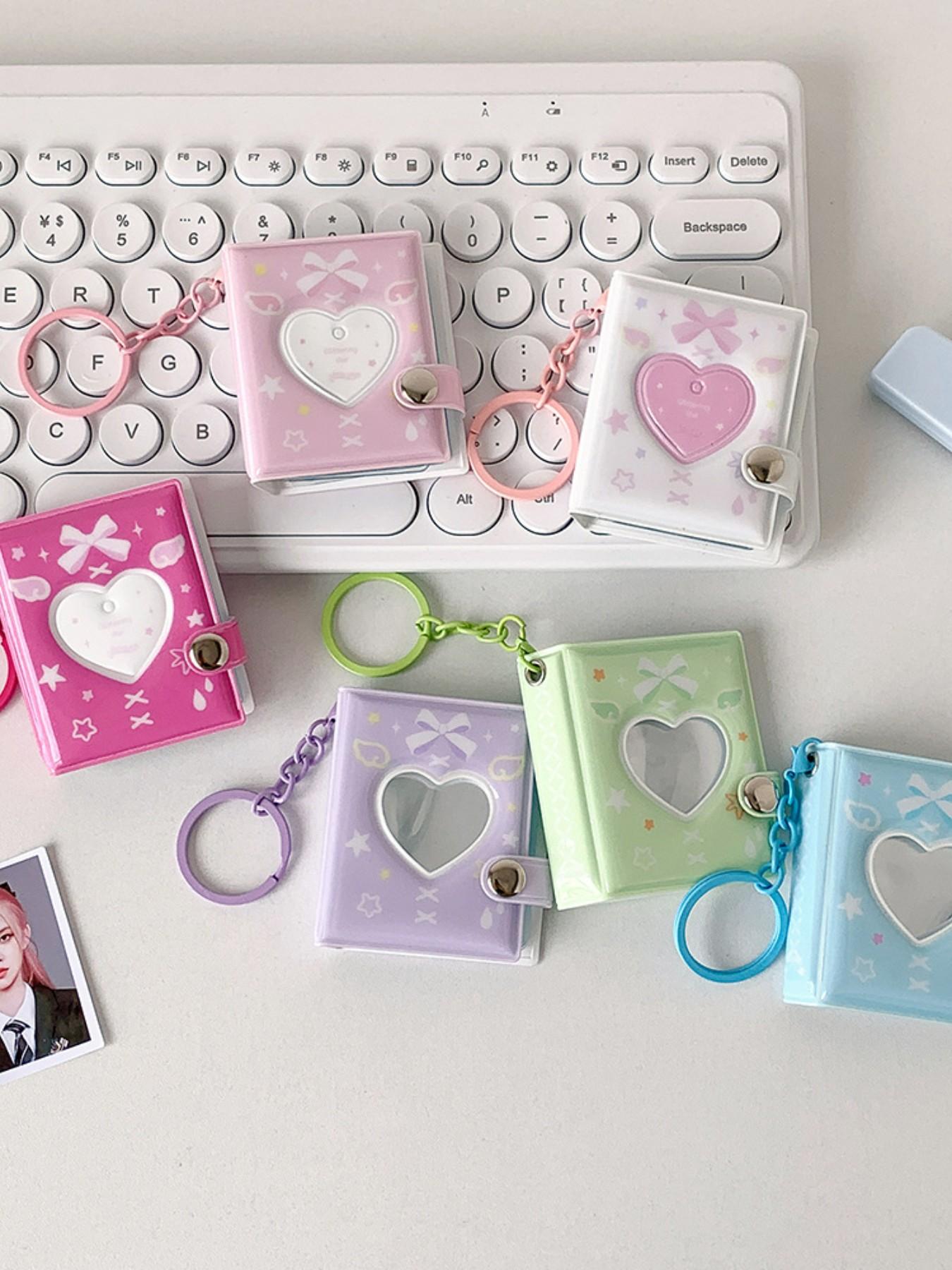 Mini 2 Inch Photo Album Keychain Holder, Holds 32 Photos, Heart Design, Perfect for Friends and Girls, Ideal Gift for Besties