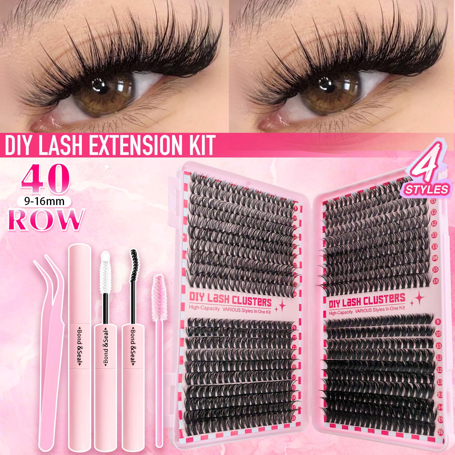 Lash Clusters Kit, Eyelash Clusters Lashes Natural, DIY Lash Extension Kit Self Adhesive False Eyelash,Eyelash Clusters Eyelash Bond Glue Remover Tweezers,False Eyelashes Kit, Eyelash Extensions Kit, Lashes Clusters Kit,30D 40D 60D 80D,D Curl Wide Band