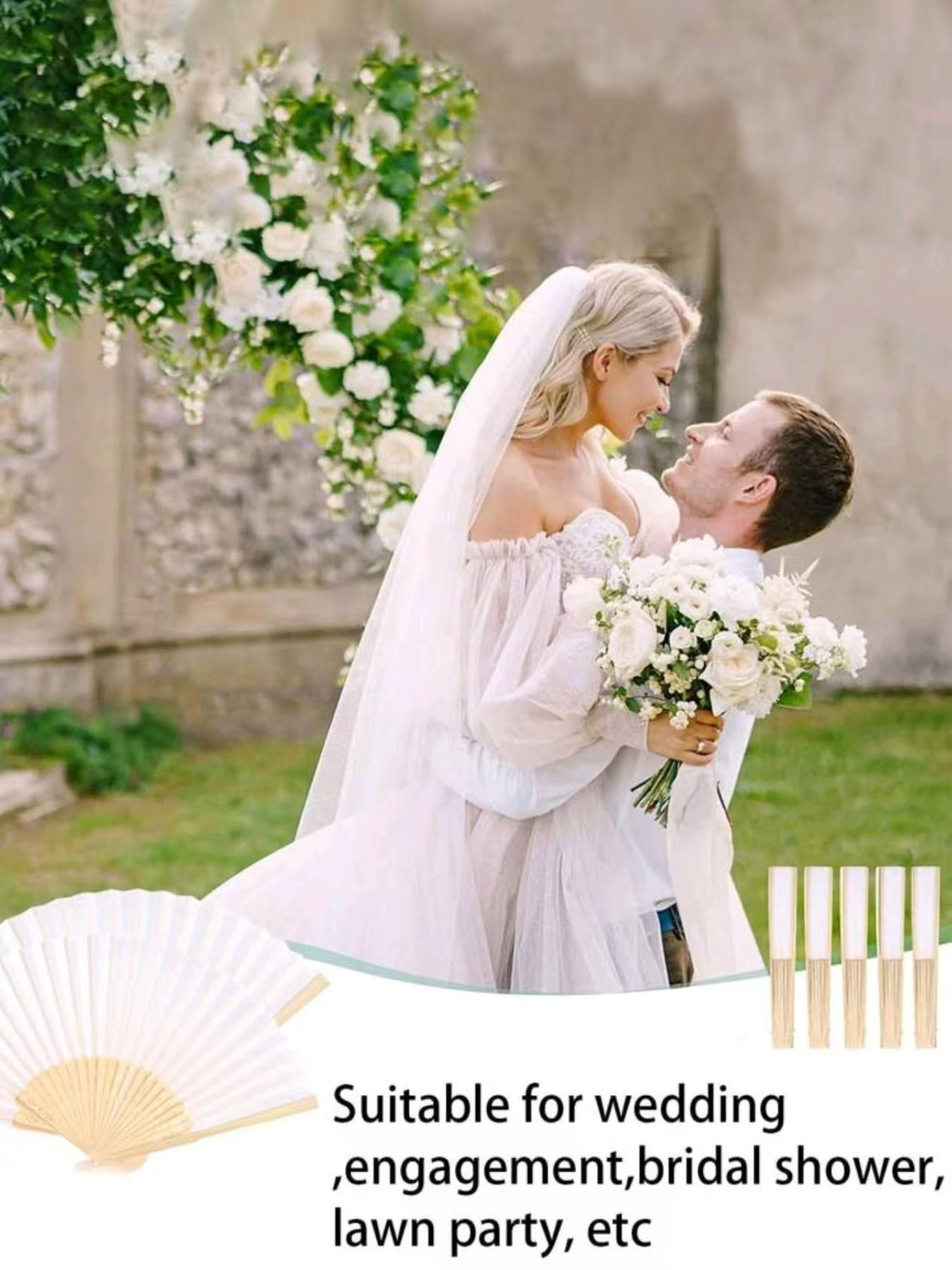 10pcs Paper Fans, Bamboo Folding Fans, Handheld Wedding Fans, Ideal for Brides, Proms, Gifts, Church, Home, Office Decor, DIY