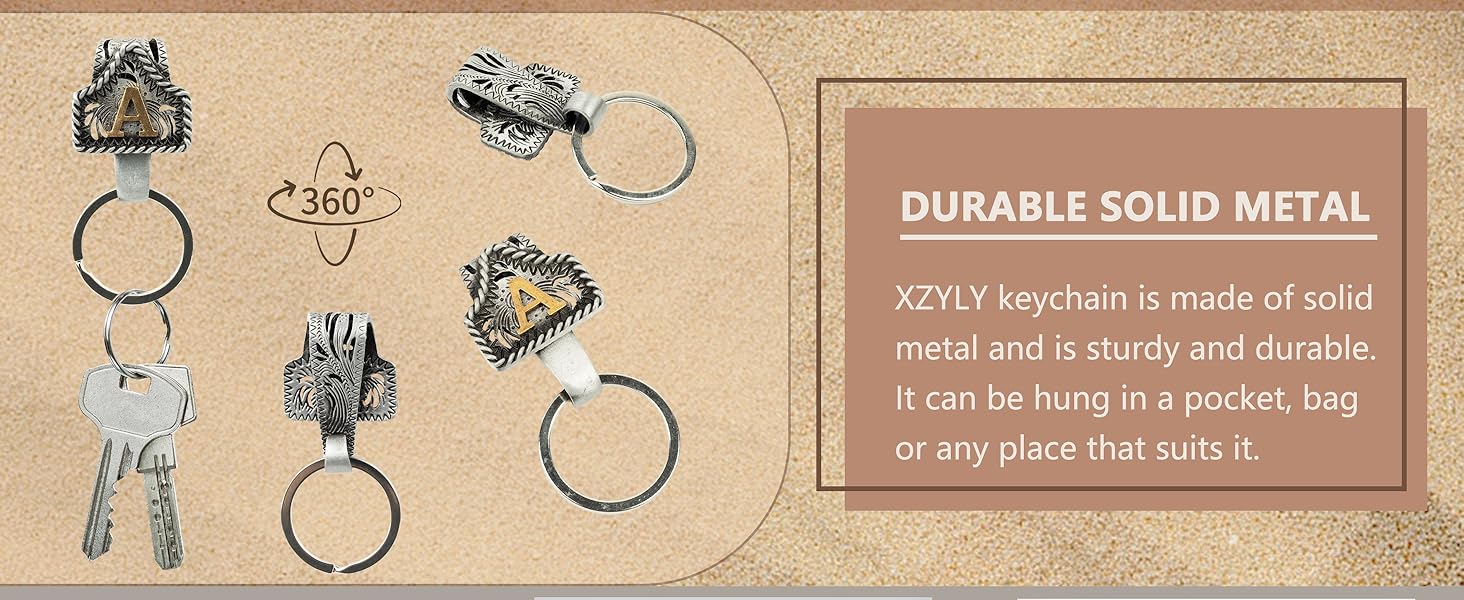 XZYLY Vintage Western Cowboy Letter Keychain,Handmade Metal A-Z Initial Key Chain Clip,Personality key holder for Pocket&Bag