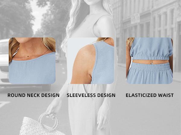 GRECERELLE Two Piece Sets for Women Sleeveless Crop Top Wide Leg Pants Sweat Set for Women Tracksuits 2026 Summer