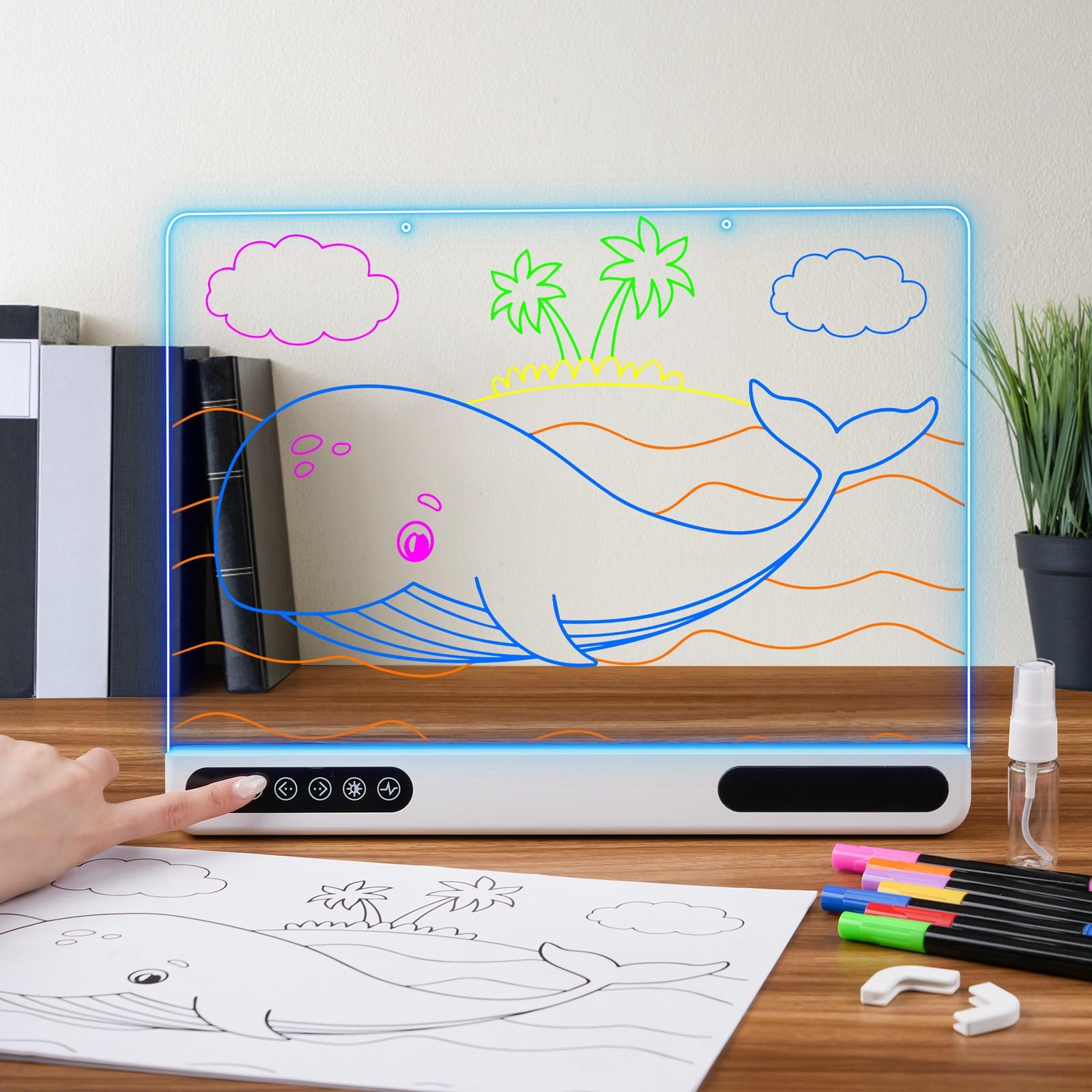 Rechargeable LED Acrylic Writing Board, 13.8x10.4 Inch Light Up Memo Board, 7 Colors, Includes 7 Markers, Home Office Christmas Gift