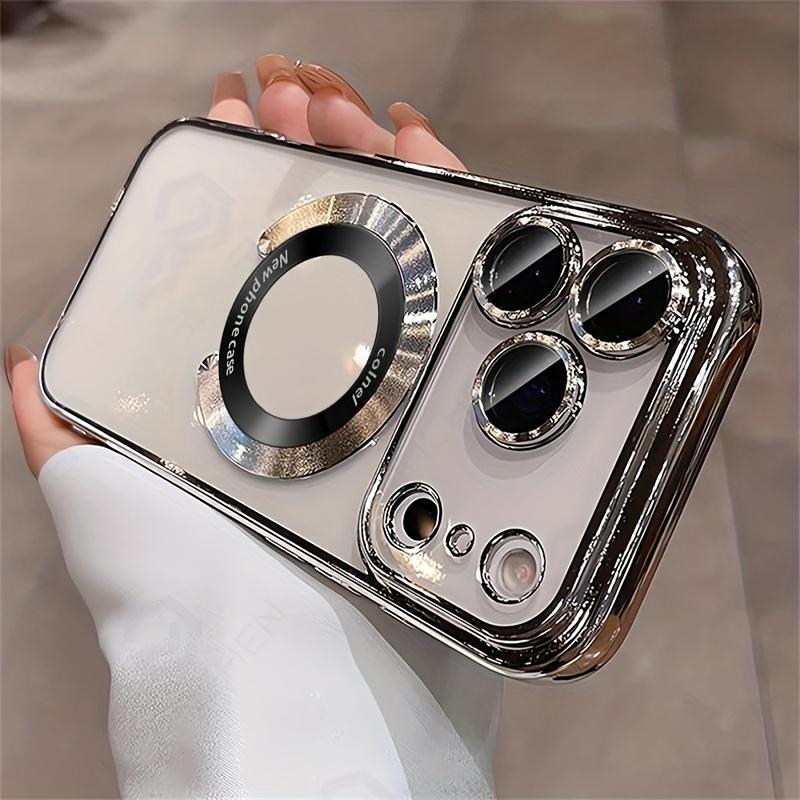 3pcs [1 Phone Case with 2X Clear Screen Protectors] transparent phone case Luxury Electroplated Transparent Magnetic Wireless Charging Phone Case Suitable for iPhone 17 Pro Max, 17 Pro, Air, 17, 16, 16E, 15, 14, 13, 12, 11 Pro Max Plus with metal