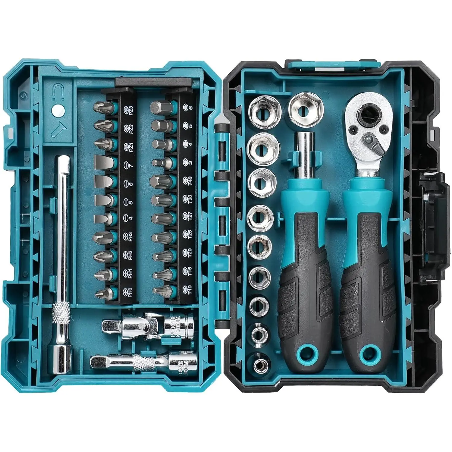 1/4" Dr Mini Socket & Ratchet Wrench Set - Car Repair Tools, 4-13mm Shallow Sockets, Bits, Magnetic Driver Handle, Extension Bars, Universal Joint, Storage Case for DIY, Auto Repair