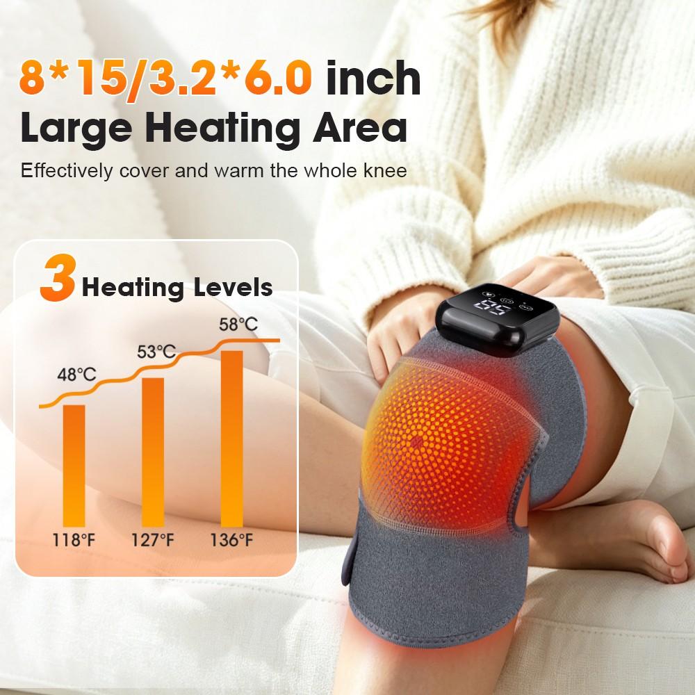 Hot compress vibrating knee joint massager, extended heating knee pad, 3 types of vibration and 3 levels of hot compress, massage knee pad, adjustable extension strap for joint discomfort, suitable for gifting to parents and friends