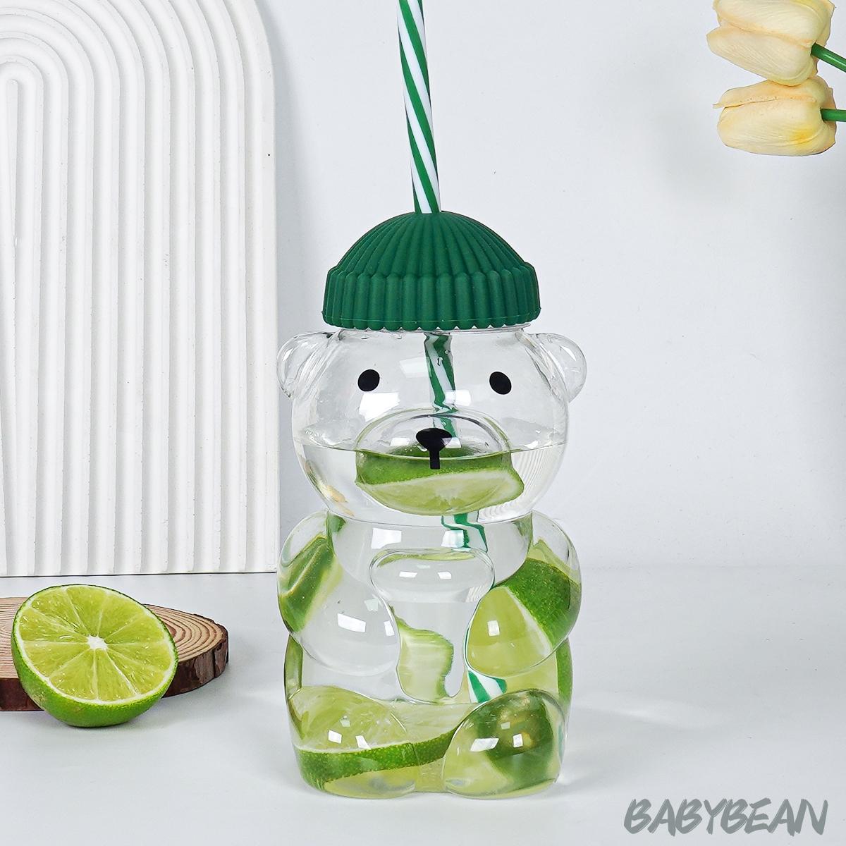 Teddy Bear Water Cup 550ML, Cute Small Bear Plastic Cup Tumbler with Detachable Straw, Home Bar Restaurant Car Use, Casual Cafe Drinkware