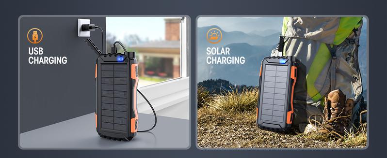 Power-Bank-Solar-Charger 42800mAh Portable Charger External Battery Pack 5V3.1A QC 3.0 Fast Charger with Super Bright Flashlight IP67 Waterproof - Phone