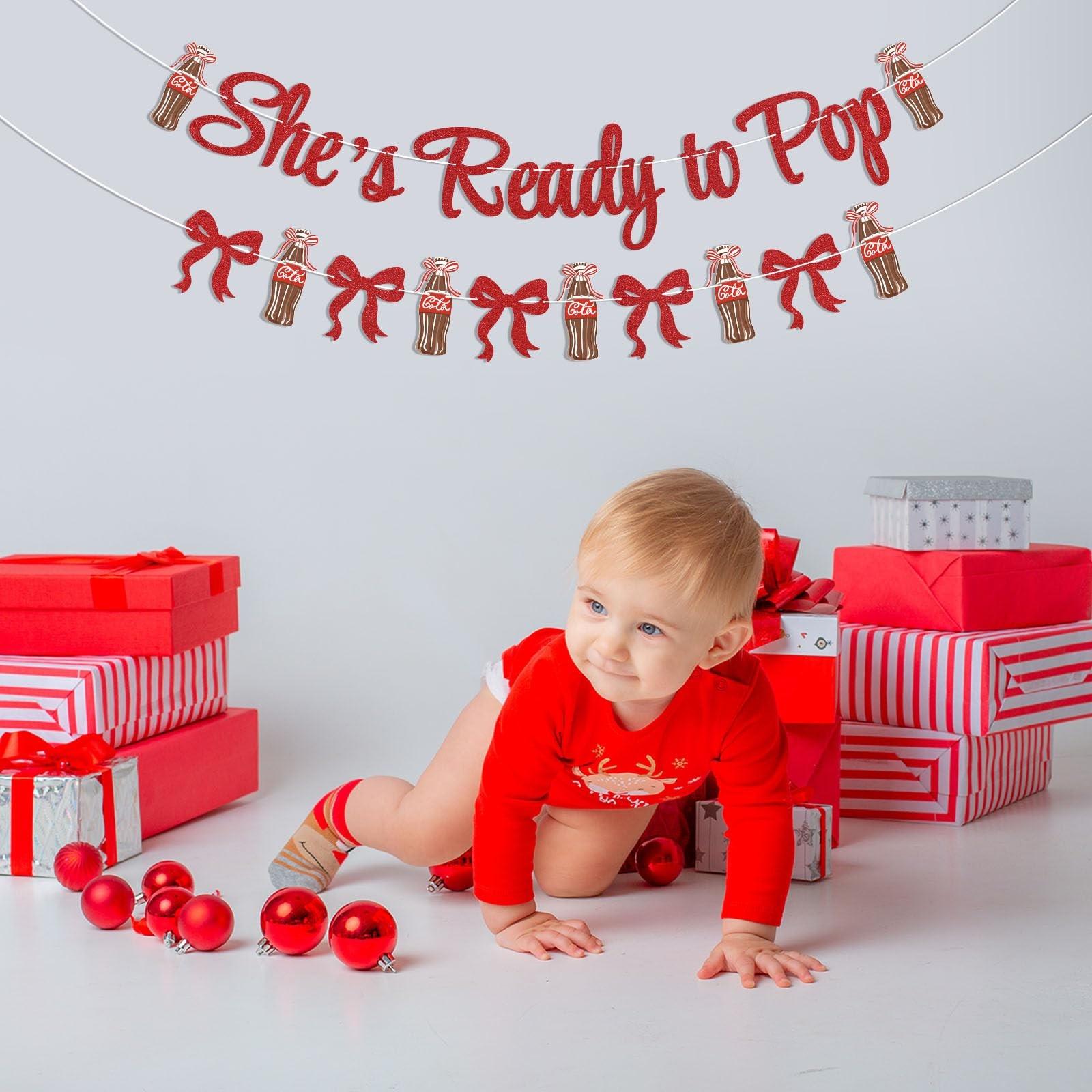 Retro Soda Fountain Baby Shower Decor, She's Ready to Pop Banner, Coquette Soda Theme, Gender Reveal Party Decorations, Glitter