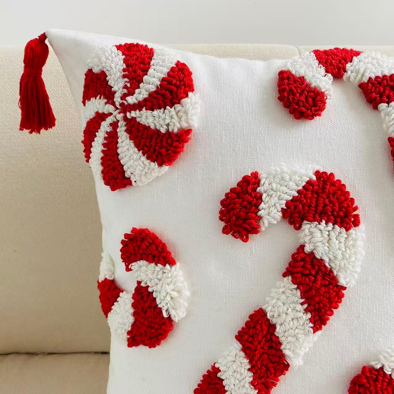 1 Christmas pillow cover, 17.7x17.7 inches, candy cane design, zipper seal, modern canvas decorative cushion cover suitable for living room, bedroom, study,-excluding inner core, sofa cushion, decorative pillow, beautiful modern cushion cover, living room