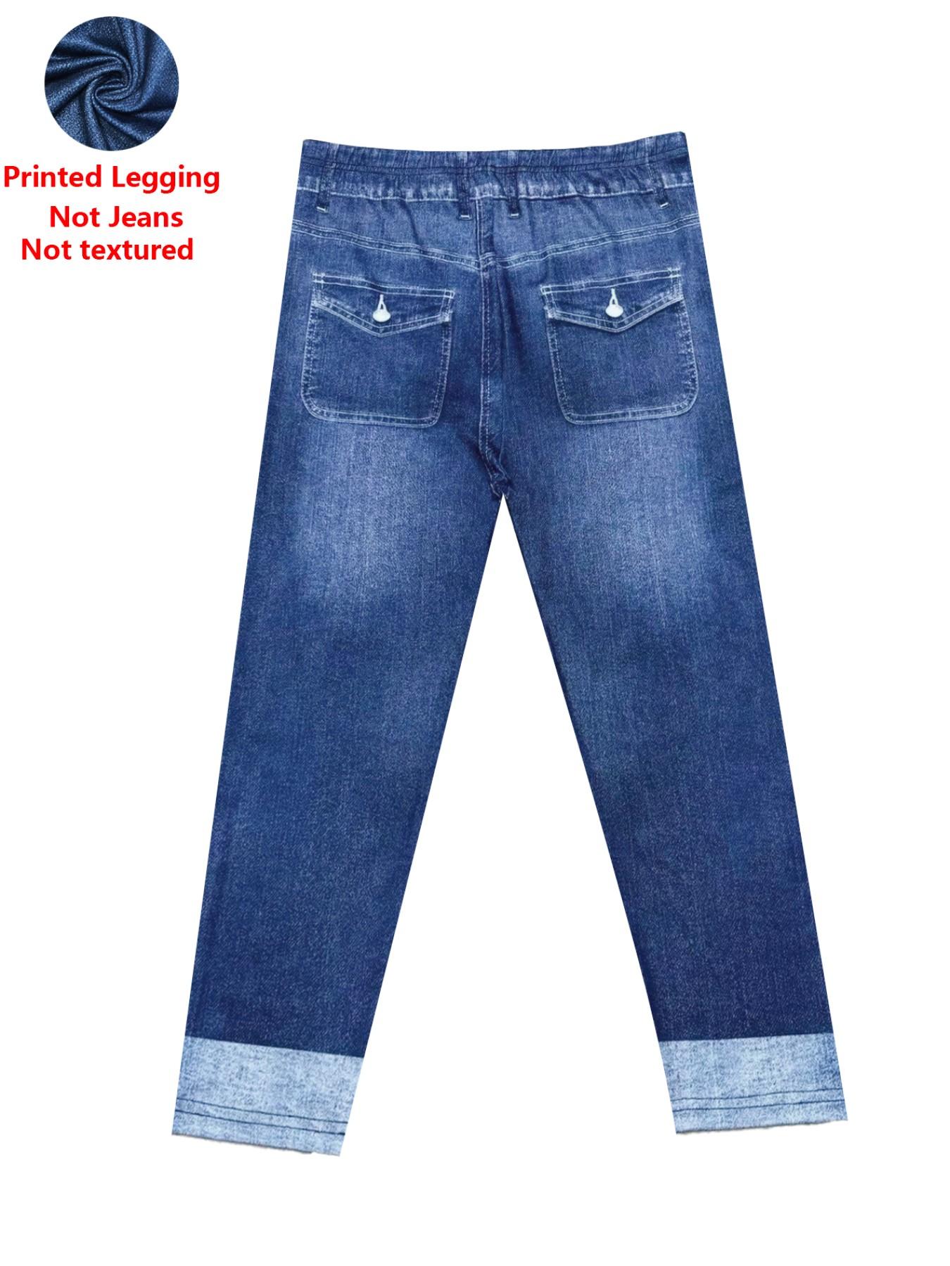 Women's Tight Fit Seven-Quarter Pants, Faux Denim Print, Slim-Fitting Casual Bottoms, All Season Wear, Comfortable and Stylish