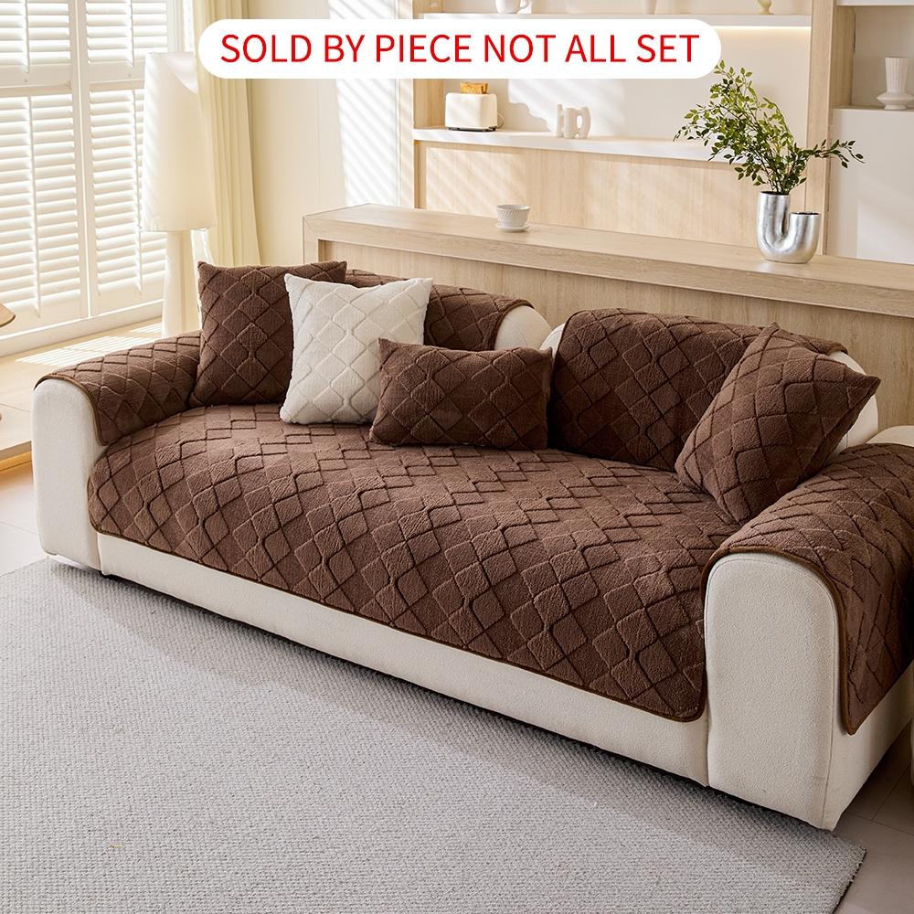 Modern Plush Diamond-Pattern Quilted Sofa Cover, Dustproof, Soft & Pet-Friendly Polyester Protector for Single-Seat to L-Shaped Couches