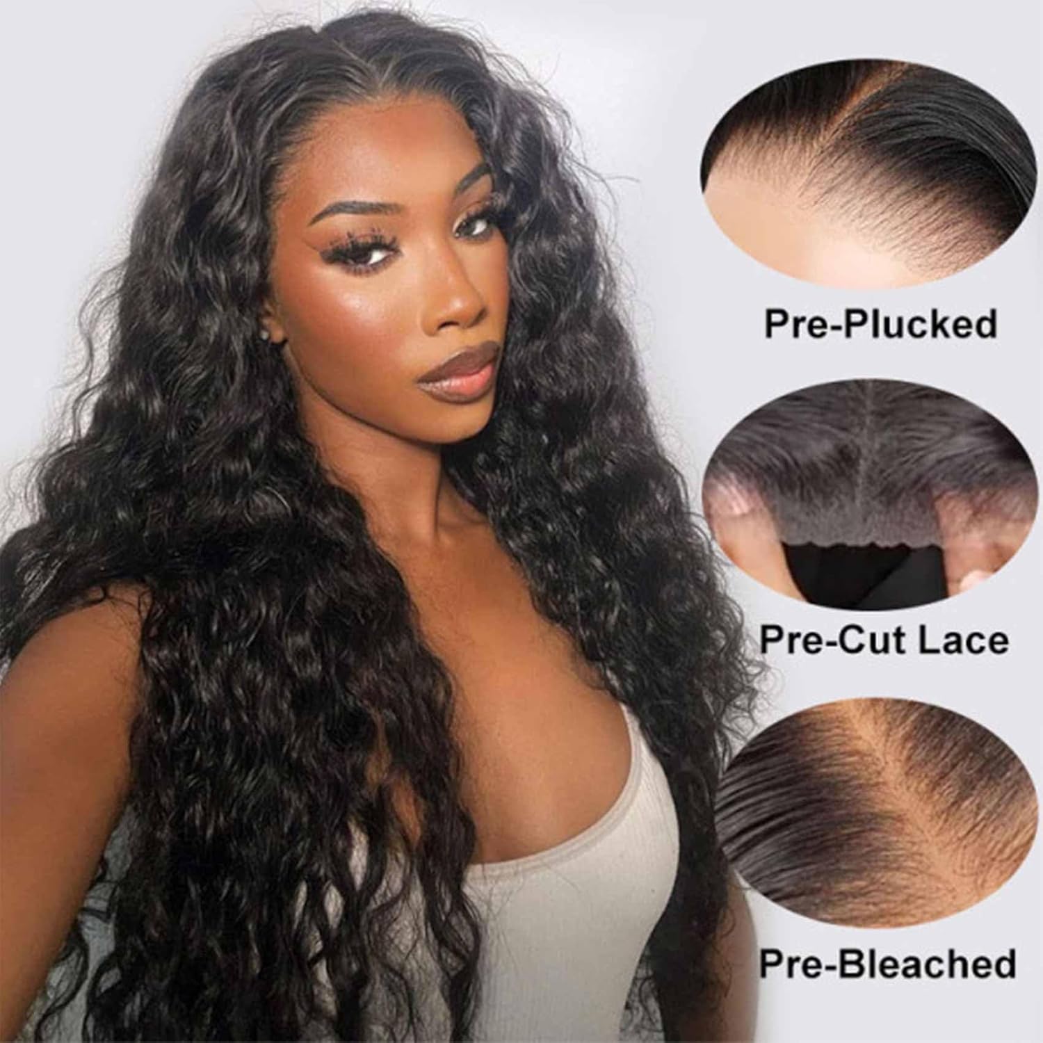 [26‘’ Deep Wave=$135] Tahikie 13x6 Deep Wave Curly Wigs Human Hair Pre Plucked Pre Cut HD Lace Wigs Ready And Go 7x6 Glueless With Drawstring One-Step 13x6 HD Frontal Lace Curly Wave/ Body Wave/ Kinky Curly / Water Wave Natural Hairline