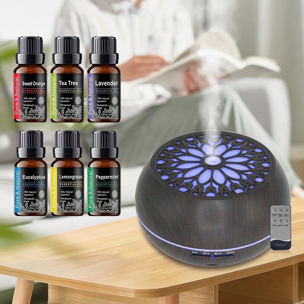 16.91oz 5-in-1 Essential Oil Diffuser for Clean Air, Humidity Control & Calming Aromas (Includes 6 Oils, Auto-Off Timer)