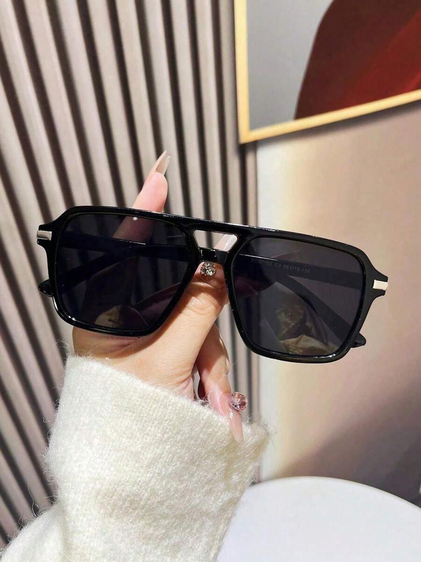 Men's Pilot Large Frame Sunglasses, Casual All-Over Print, Decorative Lens, PC Material, Unisex Daily Wear, Work & Fashion Accessory