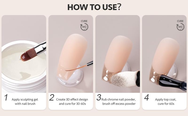 GAOY 3D Sculpting Gel for Nail Art, Semi-solid Nail Gel, No Wipe Nail Modeling Gel for Rubbing Chrome Nail Powder, Sticking Rhinestones and Painting
