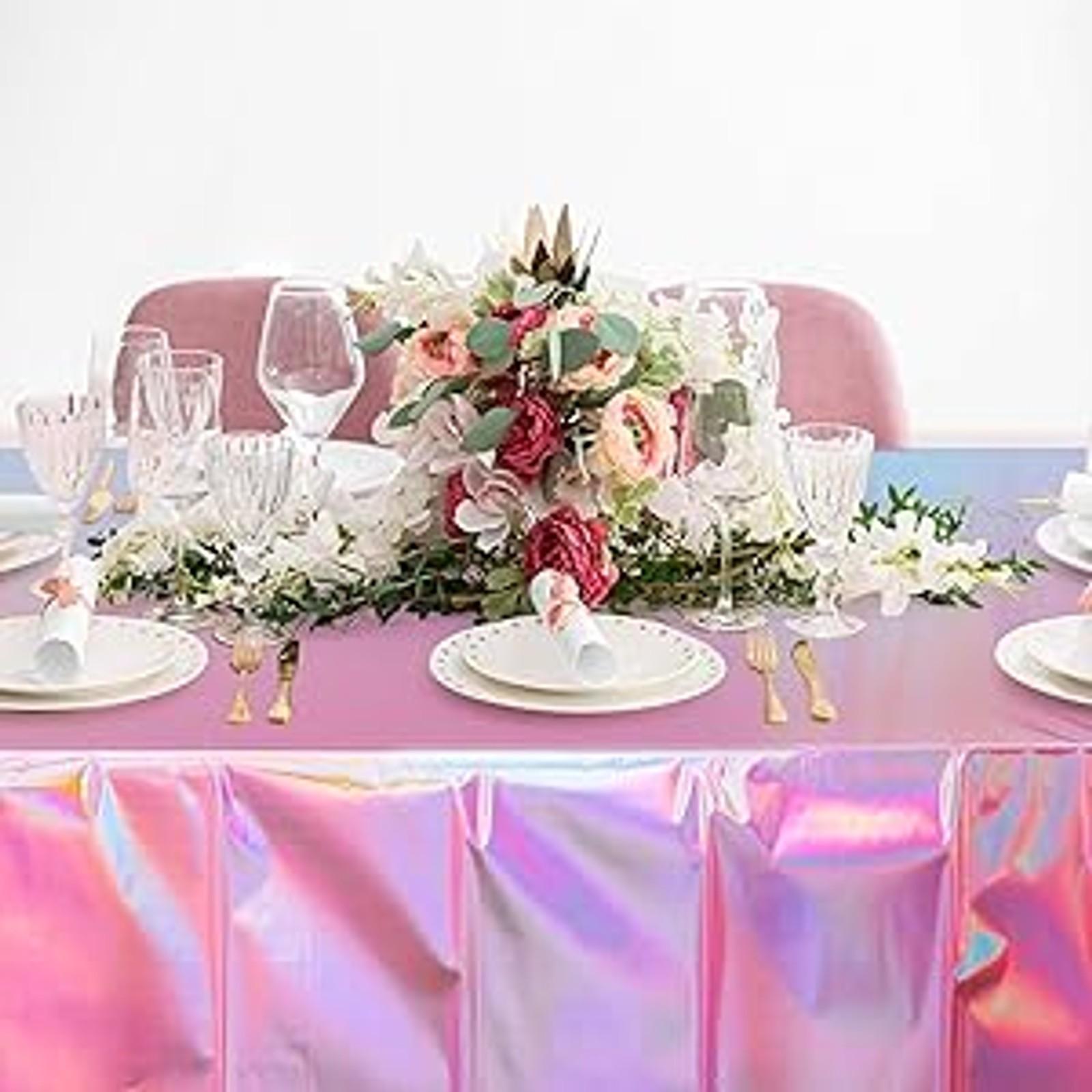 4 Pack Iridescent Pink Plastic Tablecloths, Shiny Disposable Laser Rectangle Table Covers, Holographic Foil Tablecloth Iridescent Party Decorations for Kpop Birthday Wedding Xmas, 54x108Inch 4 Pack Iridescent Pink Plastic Tablecloths, Shiny Disposable Laser Rectangle Table Covers, Holographic Foil Tablecloth Iridescent Party Decorations for Kpop Birthday Wedding Xmas, 54x108Inch