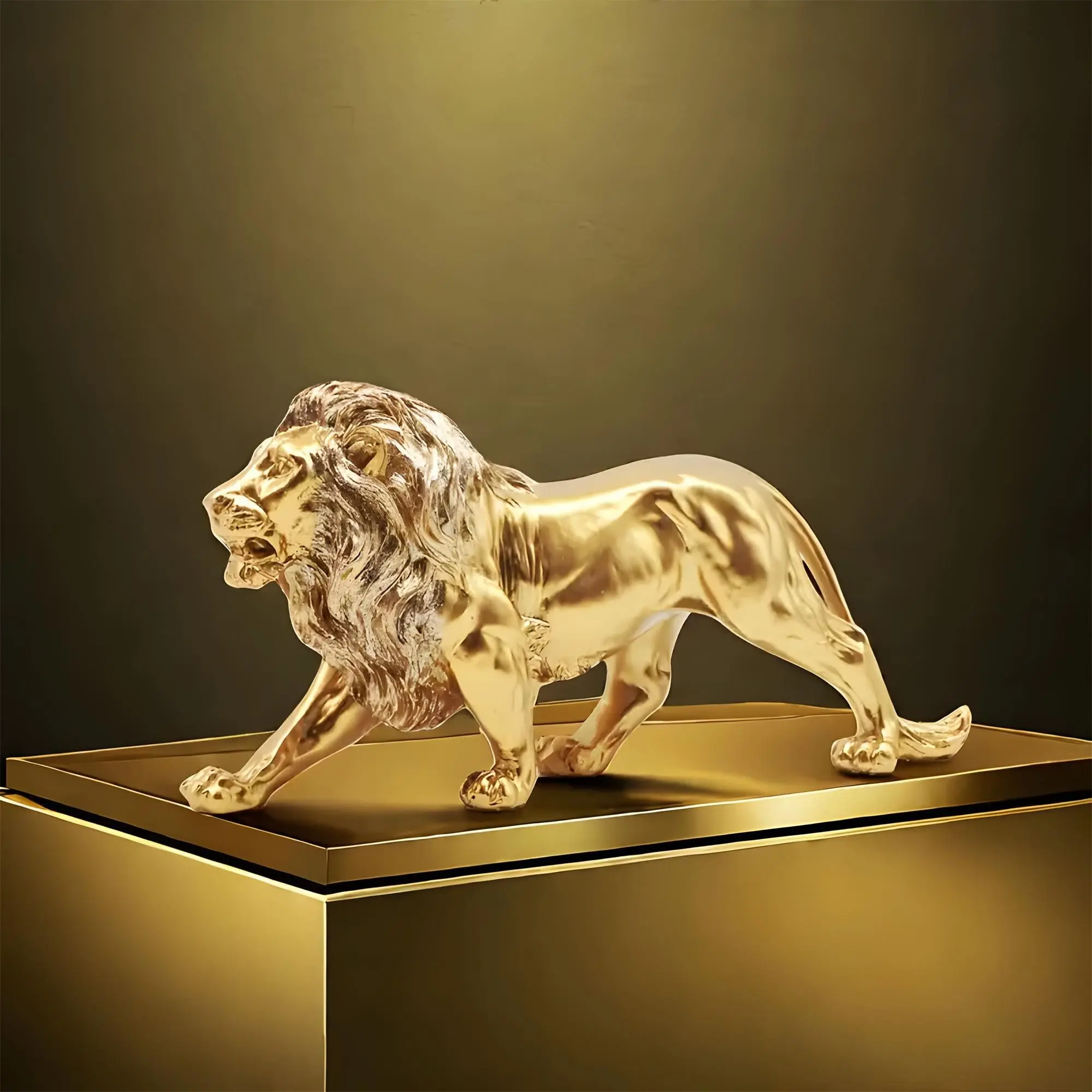 Vintage Gold Lion Sculpture, Elegant Resin Lion Statue, Symbol of Success, Perfect Home Decor, Detailed and Beautiful Design