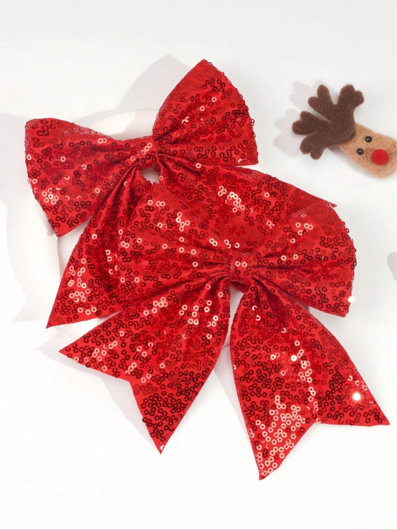 Christmas Red Sparkly Hair Bows 2 Pack Large Glitter Sequin Clips for Girls Women Perfect Holiday Party Hair Accessories
