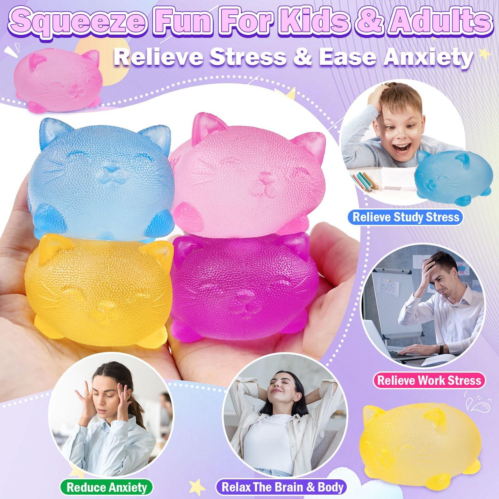 Stress Relief Cat Toy, Soft Candy Design, Anxiety & Focus Toy, Malt Sugar Filled Squeeze Ball, Sensory Game, Slow Bounce Stress Ball
