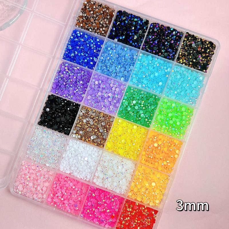 1 Box 24 Colors Semi-circular Rhinestones Bedazzling Kit, 3mm Multi-colors Hot Selling Flatback Resin Diamond Nail Gems DIY Phone Case Headphone Pen Nail materials Rhinestone Decorations