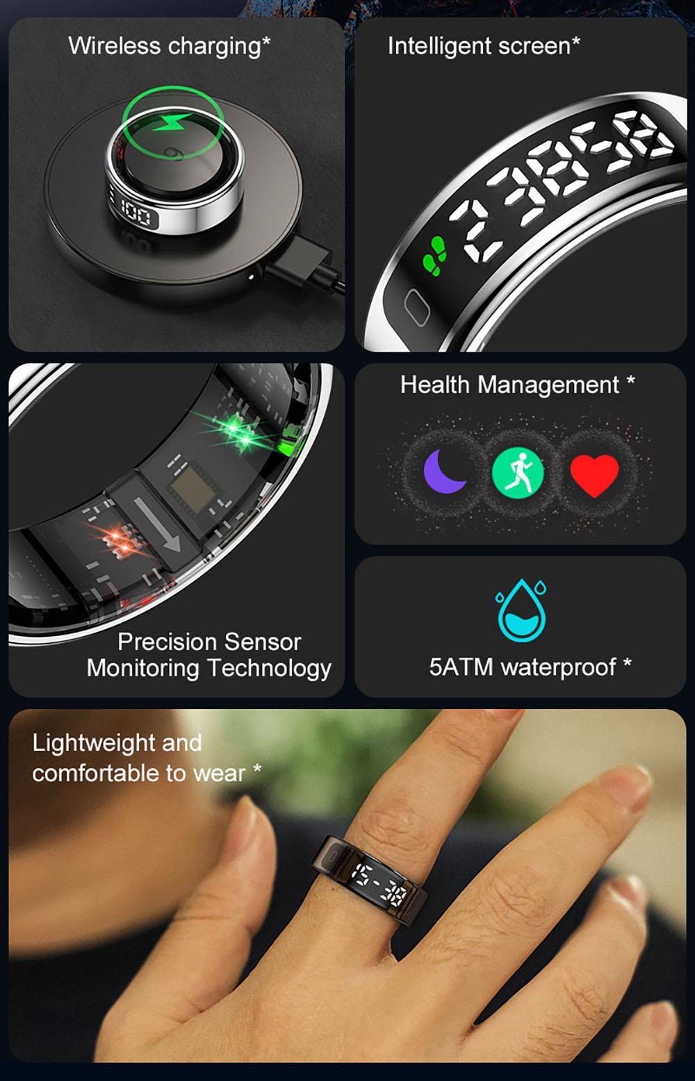 New R11 Smart Ring with Screen and Touch Qring Wireless Charging Health Manager, Heart Rate Monitor, Fitness Wearable, 1atm Waterproof, Fashion Design, Perfect Gift, Wearable Devices