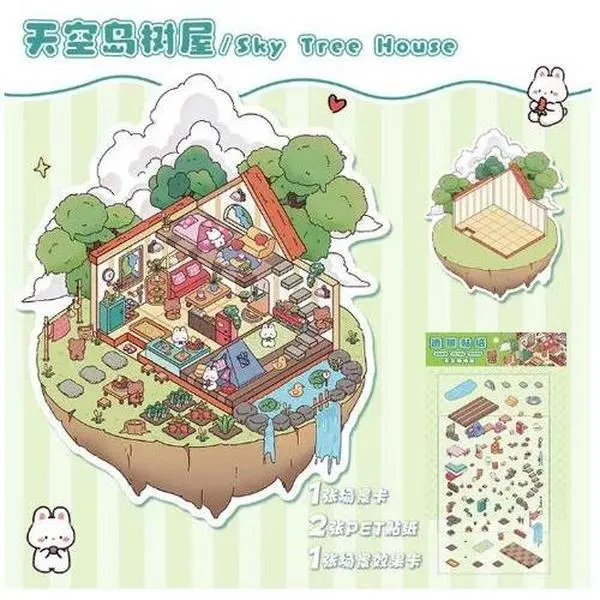 Cartoon Stress Relief 3D Diorama Stickers Miniature Scene Building Decals for DIY Collage Creative Scrapbooking Sticker Pack