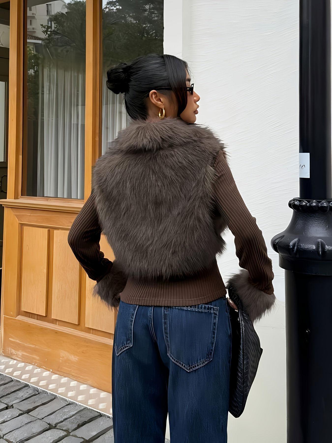 2026 New Fall/winter Women's Faux Leather Fur Patched Puffy Coat, Outerwear, Streetwear, Plaid Punk Style, Y2K Fashion 00156666