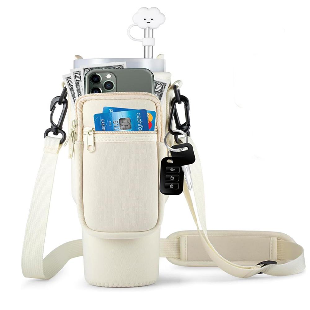 Water Bottle Carrier Bag with Phone Pocket for Stanley Cup 40 Oz, Adjustable Strap, Portable Drinkware Accessory