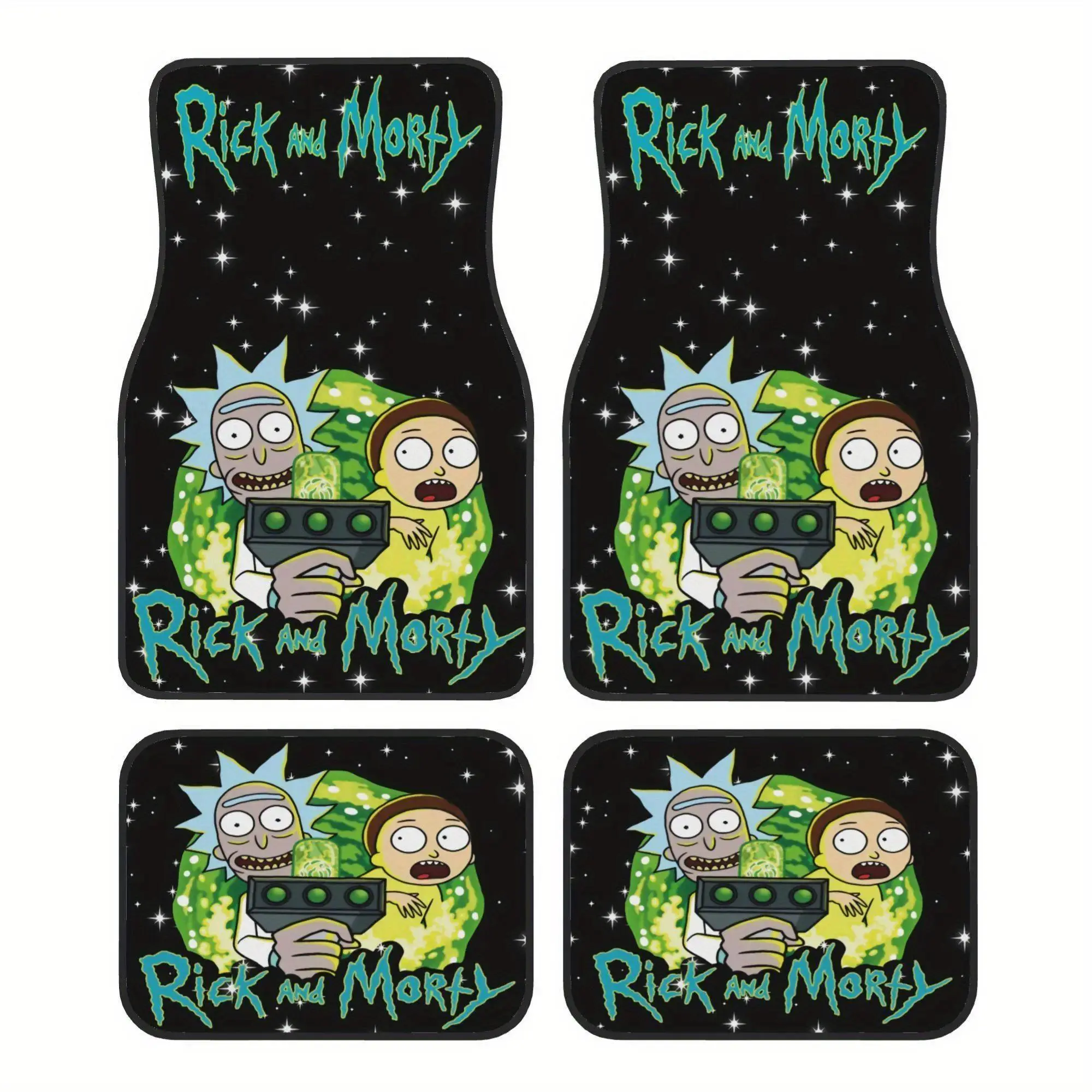 4pcs Rick & Morty Themed Car Floor Liners - Vibrant Iconic Face Print, Heat-Resistant, Easy Install Front & Rear Auto Mats for Sedans, Trucks, SUVs, Ideal for Vehicle Interiors