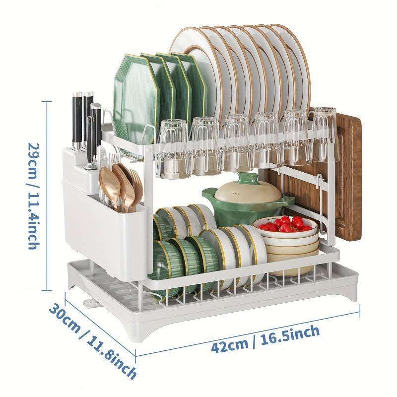 Kitchen countertop dish storage rack, double-layer design + drain tray + cutlery rack, bid farewell to wet countertops