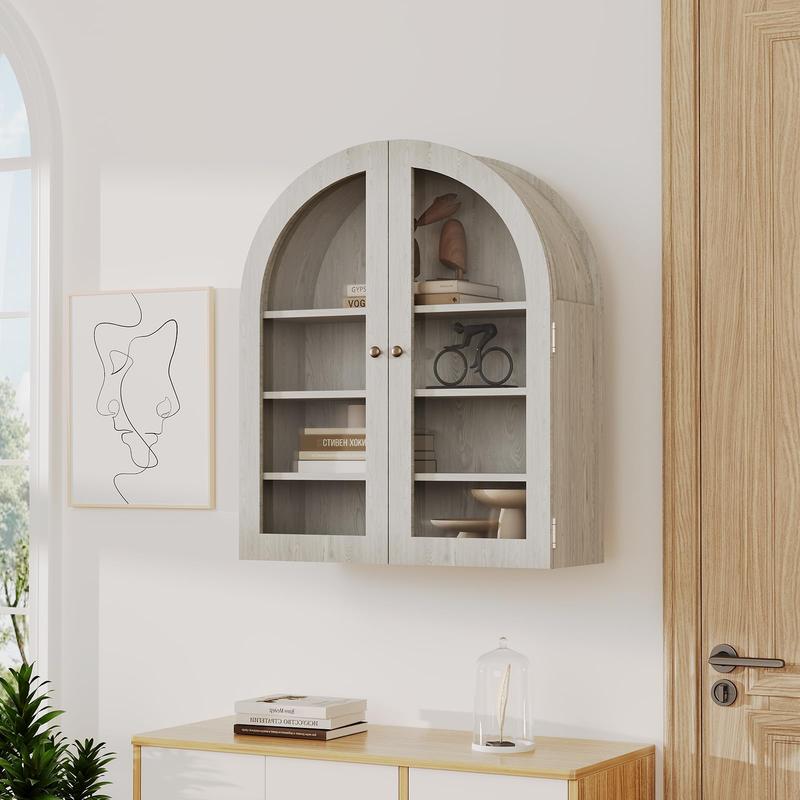 Small Arched Wall Cabinet with Acrylic Doors - 24" Wall-Mounted Storage Cabinet with Adjustable Shelf, Compact Space-Saving Design for Kitchen, Bathroom & Laundry Room