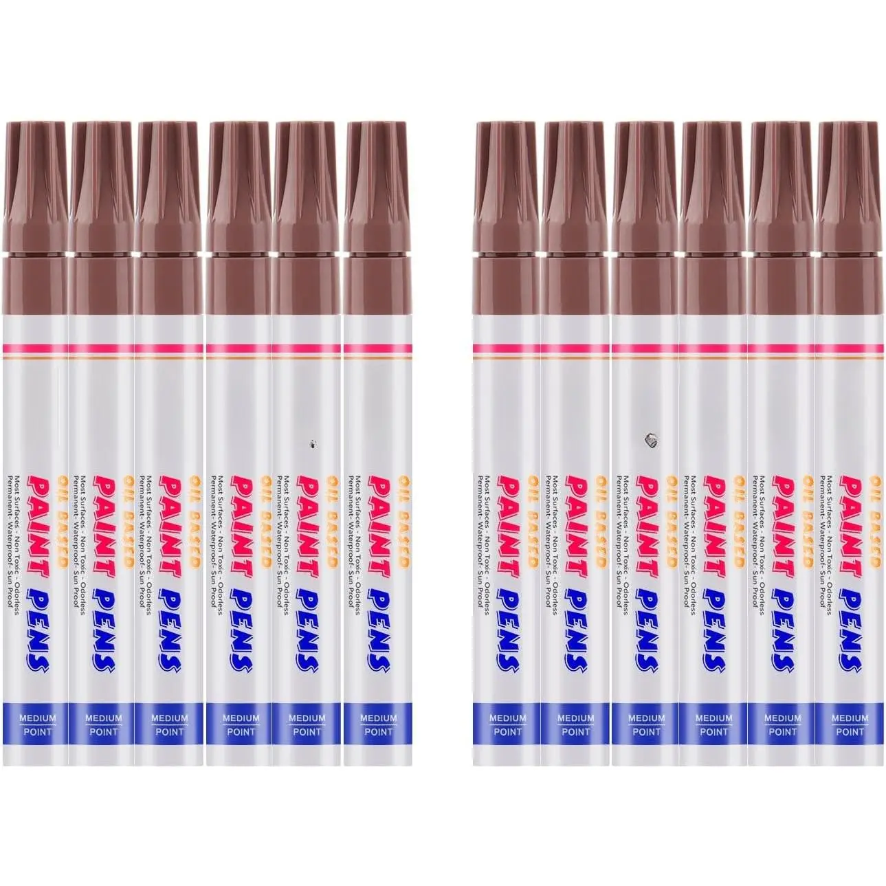 Brown  Markers, 12 Pack Oil-Based  Quick Dry Permanent  Pen Set for Rocks Painting, , Fabric, Plastic, Canvas, Glass, Mugs, Metal, Tire, Stone, DIY Craft