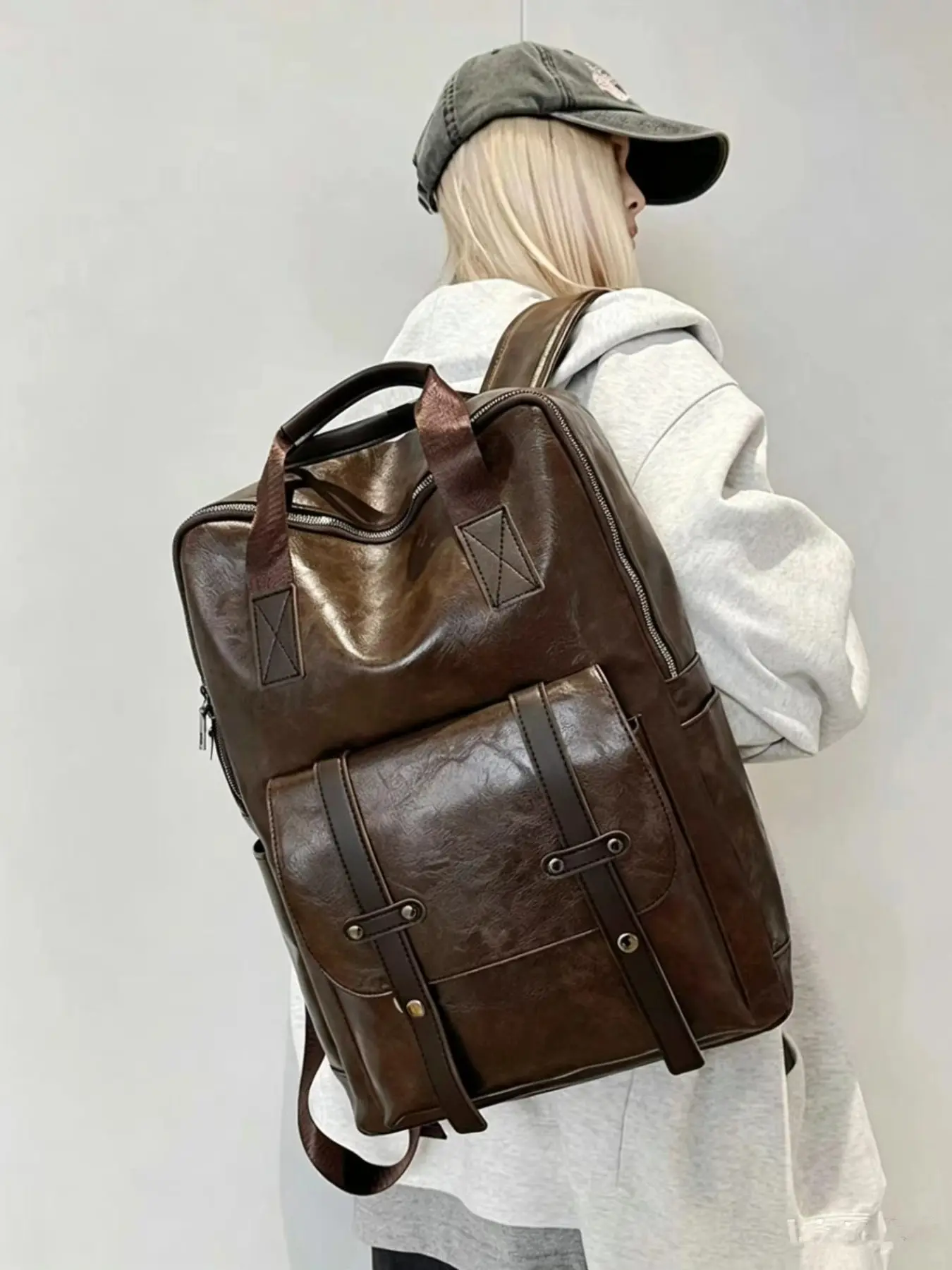 High-Value Dual-Purpose Backpack Soft Leather Original Unisex Design Laptop Travel Bag Trendy Backpack for College Student Bookbag