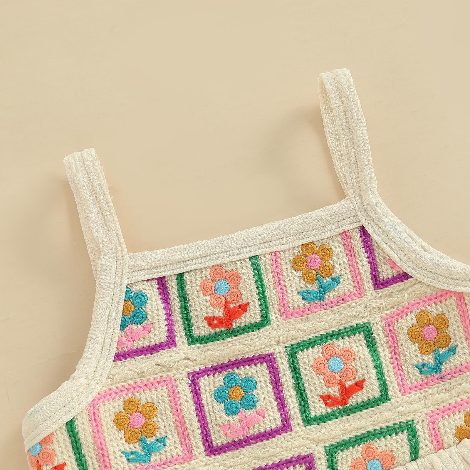 Toddler Girls Two Piece Outfits Crocheted Flowers Fruit Ruffled Camisole Tops Elastic Waist Long Pants Baby Children Summer Clothes #Summervibes