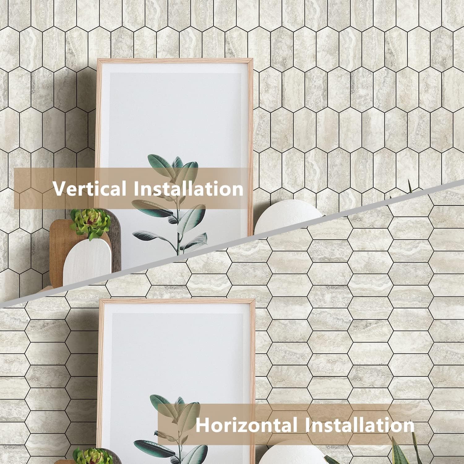 Vamos Tile Long Hexagon Peel and Stick Backsplash Tile - 10 Sheets Stick on Backsplash for Kitchen and Bathroom 12.4 x 12 Inch Beige Slate Look PVC Self Adhesive Mosaic Wall Tiles Vamos Tile Long Hexagon Peel and Stick Backsplash Tile - 10 Sheets Stick on Backsplash for Kitchen and Bathroom 12.4 x 12 Inch Beige Slate Look PVC Self Adhesive Mosaic Wall Tiles