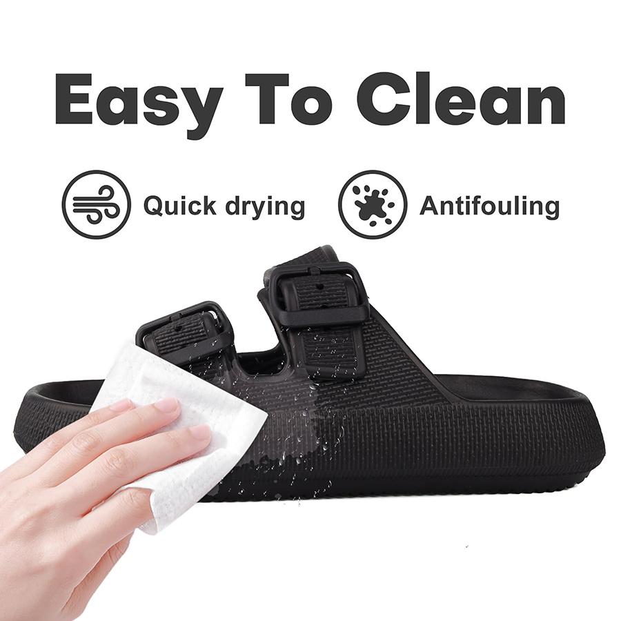 Pillow Slippers for Men and Women  | Adjustable Double Buckle Shower Slides | Cushioned Thick Sole Sandals