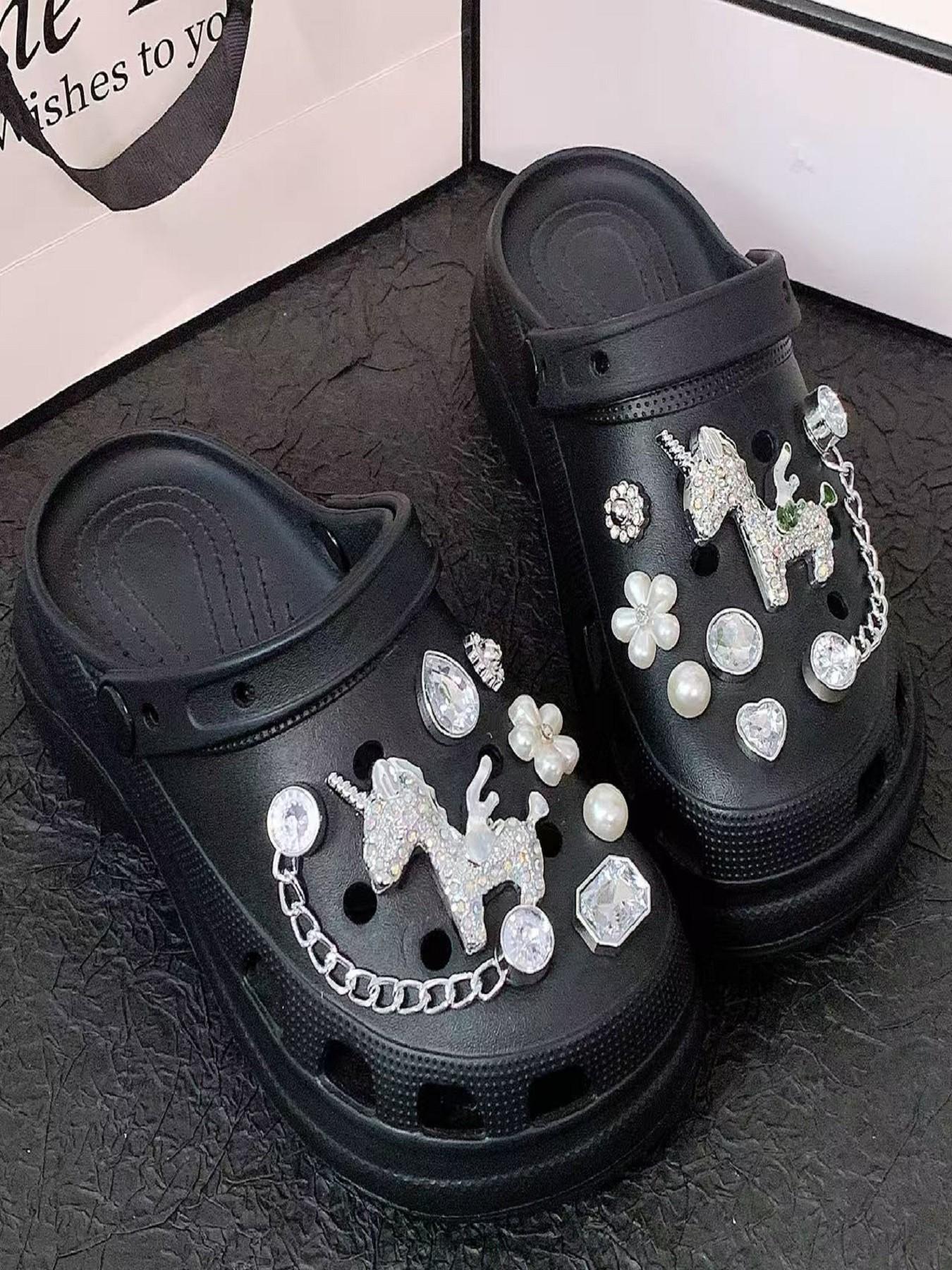 New 14pcs Hole Shoe Decoration Accessories Chain Small Horse Set, Detachable Hole Shoes Parts for Decorations, Birthday Party Gift