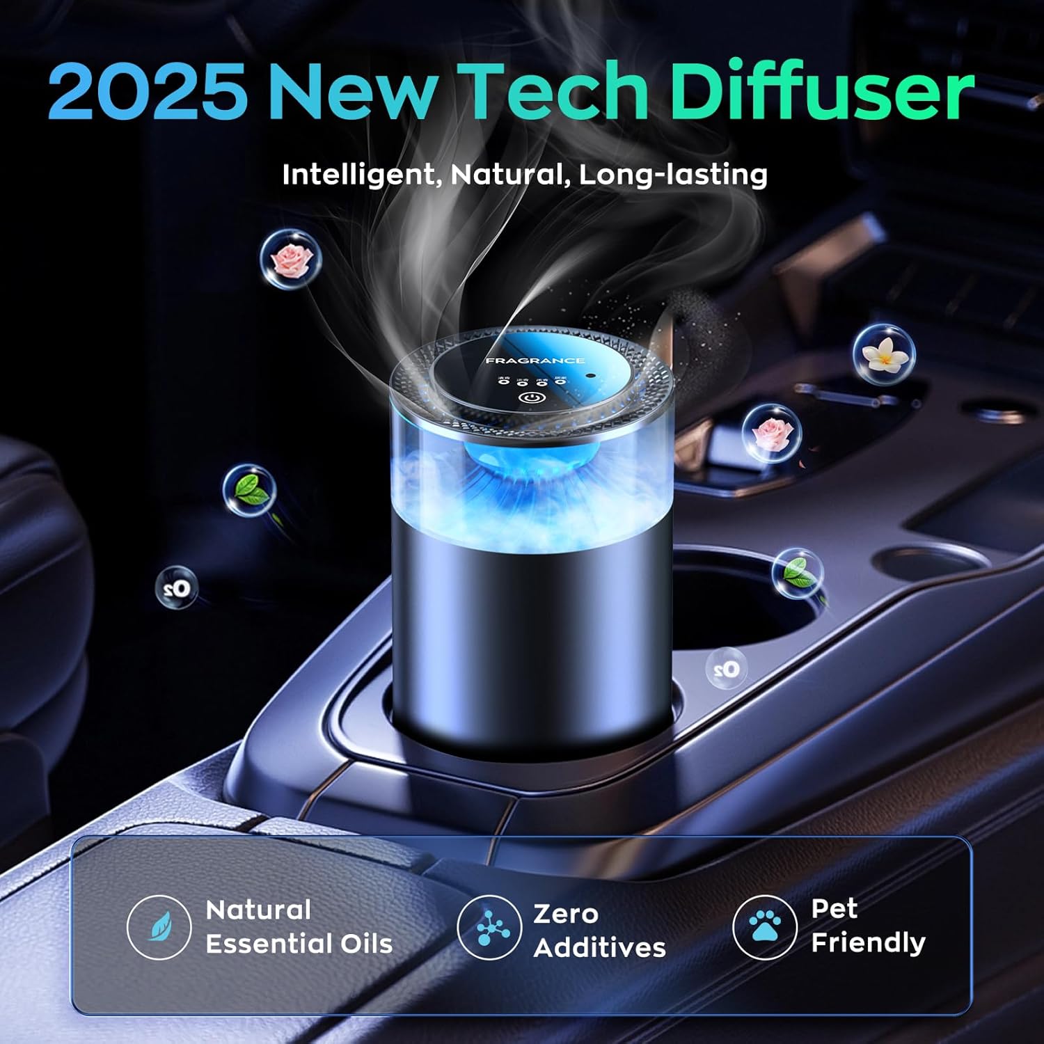 Smart Waterfall Inspiration Car Air Freshener Electric Diffuser, Rechargeable Automatic Switch Car Essential Oil Diffuser Air Freshener, Ultrasonic Nebulizer, 4 Modes, Car Air Diffuser