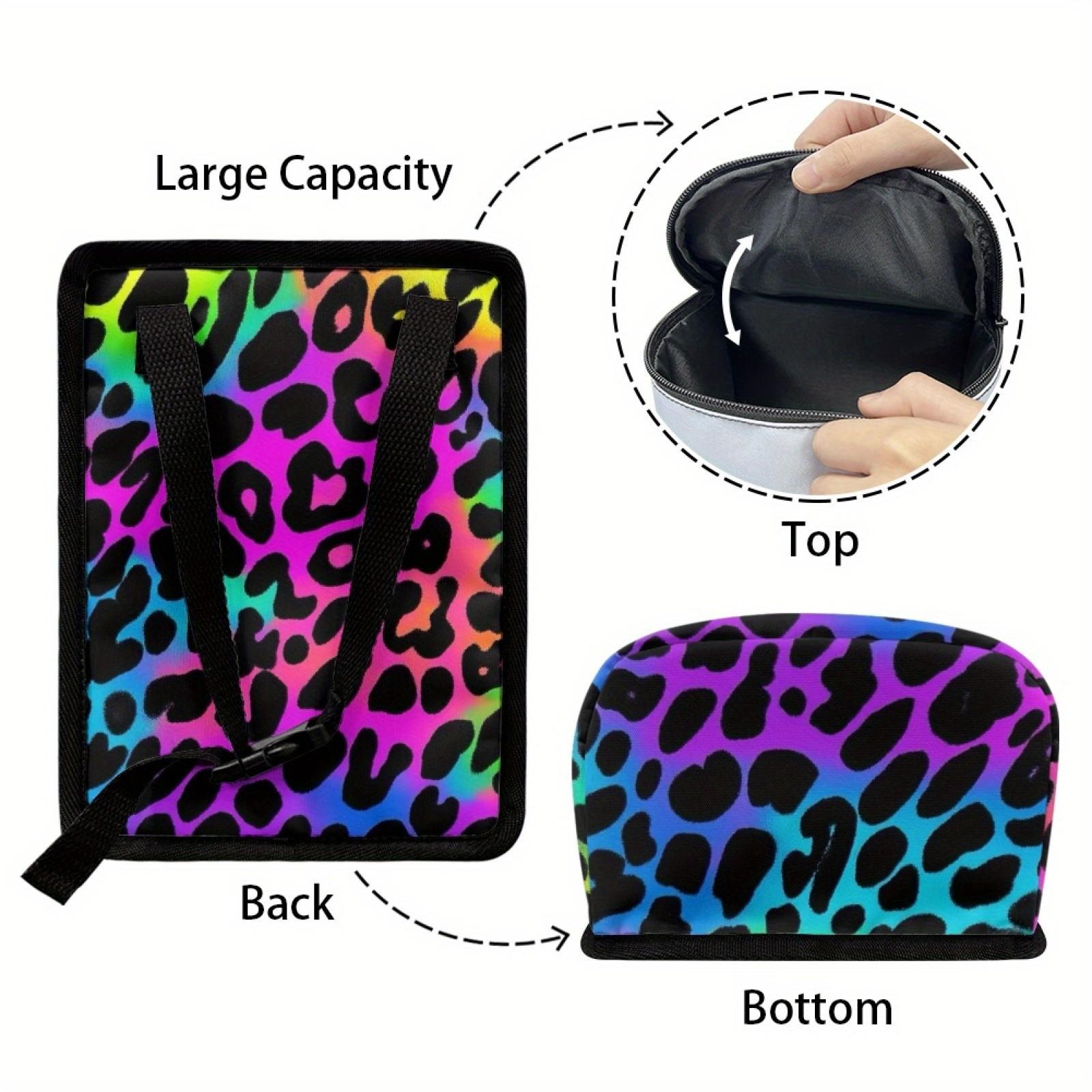 Colorful Leopard Print Polyester Car Trash Can with Zipper Lid, Adjustable and Foldable, Portable Vehicle Bin, Multi-Purpose Storage