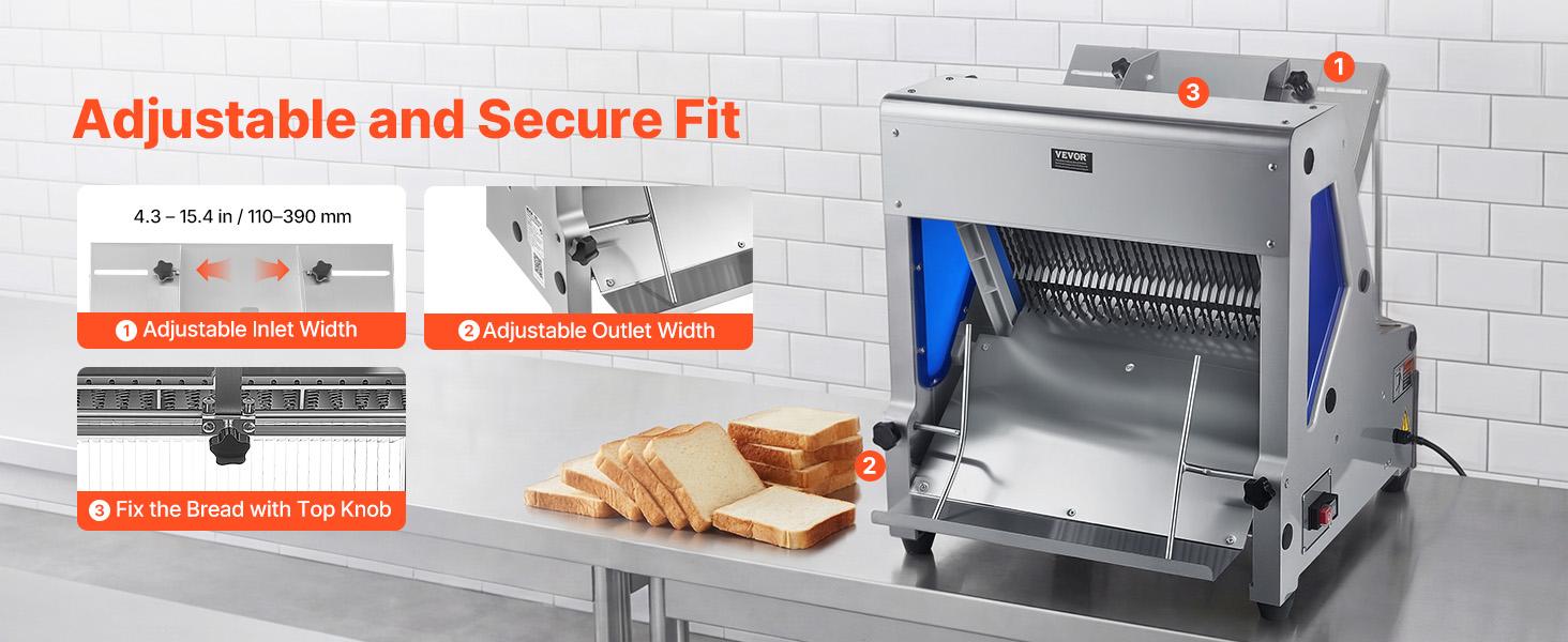 VEVOR Electric Bread Slicer, 370W Bread Slicing Machine, Die-Cast Aluminum Countertop Bread Cutter Machine for 12mm Slice Thickness, Commercial Home Use for Bakeries Restaurants, 120V