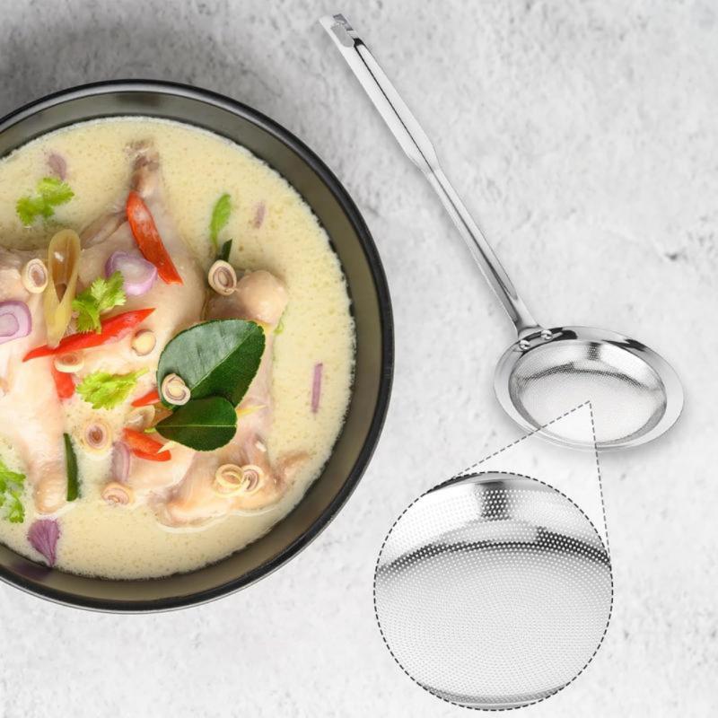 Stainless Steel Fat Skimmer Spoon – Extra-Large & Long Handle Fine Mesh Strainer for Cooking, Frying, Oil, Foam & Grease Removal, Kitchen Tool, Kitchen Utensils Gadgets