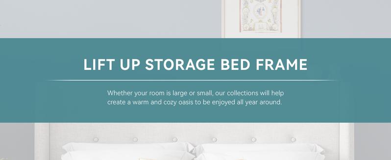 HOOMIC Lift-Up Storage Bed Frame【Frame Only No Mattress】- Modern Wingback Headboard with Hydraulic System & Upholstered Platform,Wood Slat Support,Light Beige/Grey/Yellow/Black/White,No Box Spring Needed,Full/Queen/King