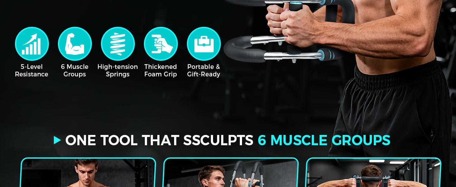 【SpringStatements】BAGAIL Twister Arm Trainer 5-Level Resistance 40-130 lbs for Chest & Arm Workout Home Gym Strength Training Equipment with Ergonomic Grips & Carry Bag for Men and Women Adjustable Exercise Machine