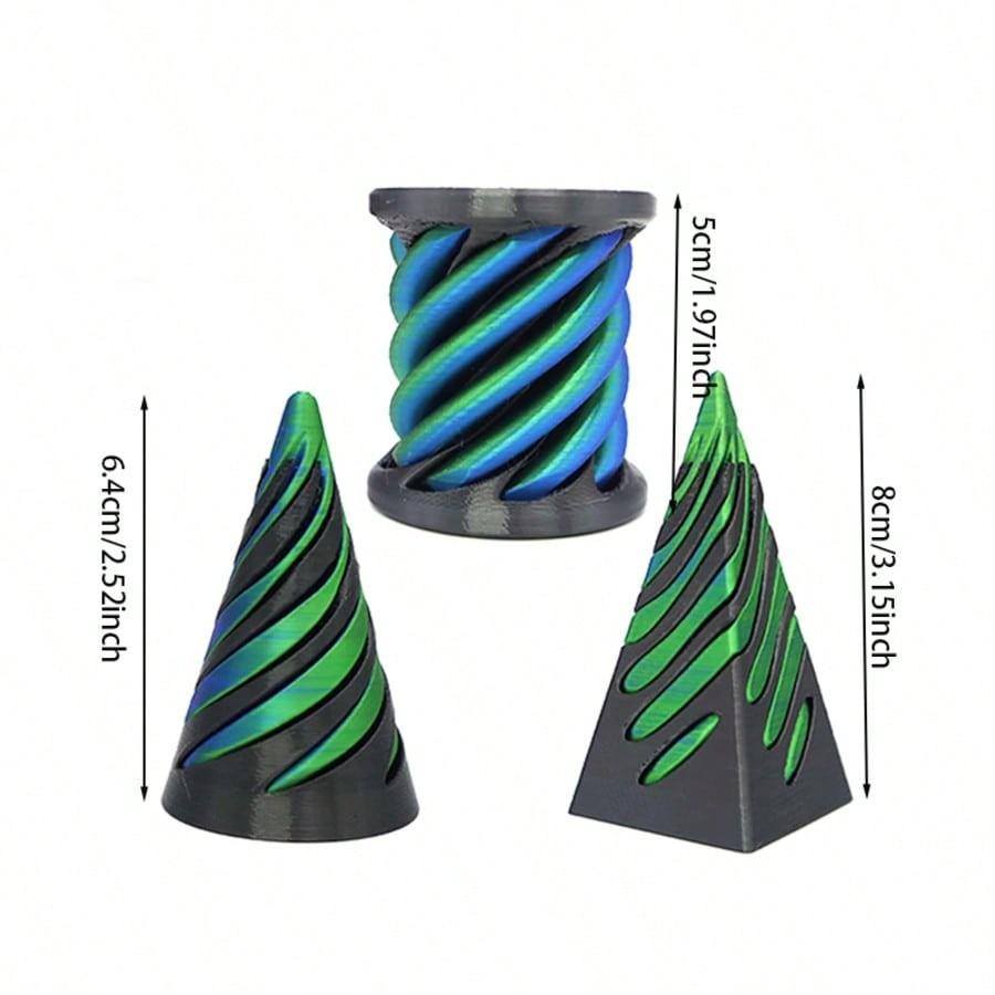 3pcs Asymmetrical Spiral Cone Fidget Toys, 3D Printed Anxiety Relief Desk Decor, Mini Vortex Line for Stress Relief, Ideal for Car & Home