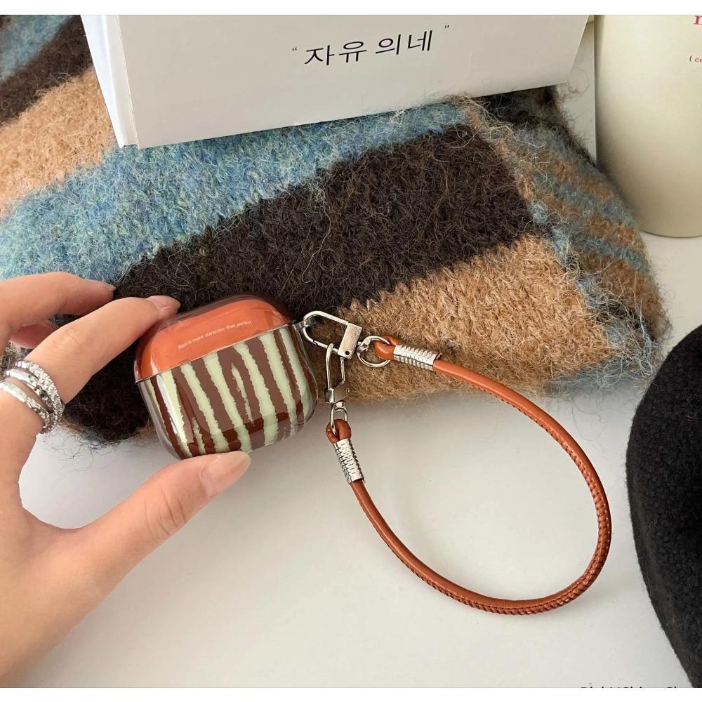 Retro Brown IMD AirPods Case with Lanyard – Shockproof Protective Cover Supports Wireless Charging for AirPods 1/2/3/Pro/Pro 2