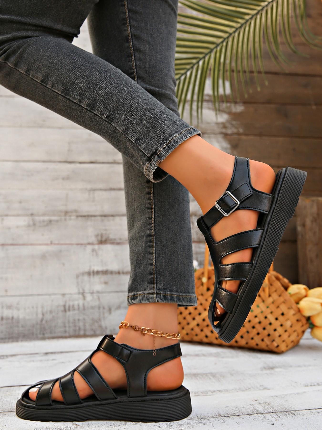Thick Sole Sandals, Summer New Fashion, Versatile Toe Cover Roman Shoes, Height-Boosting Casual Beach Shoes, Trendy and Comfortable